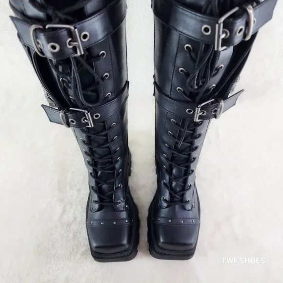 Demonia Black Combat Boots with Chains - Picture 8 of 12